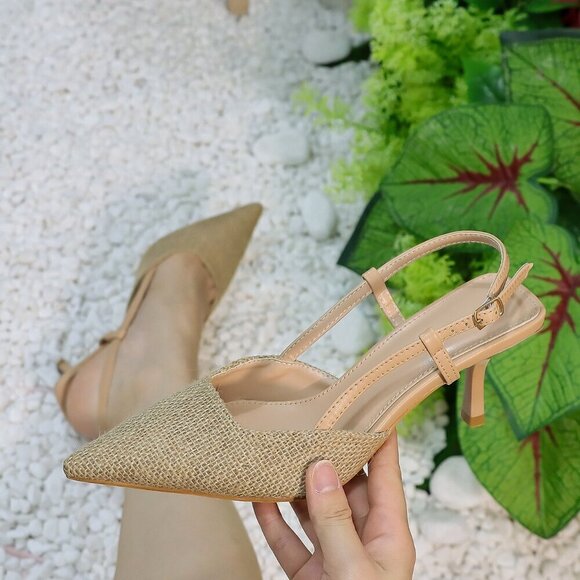 Apricot Casual Women's Ankle Strap High Heel French Sequins Bridal Sandals - Picture 1 of 7